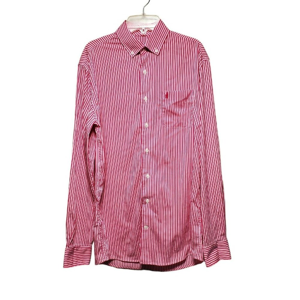 Johnnie O Button Down Dress Shirt White Red Stripe Size Small Sz S (READ)